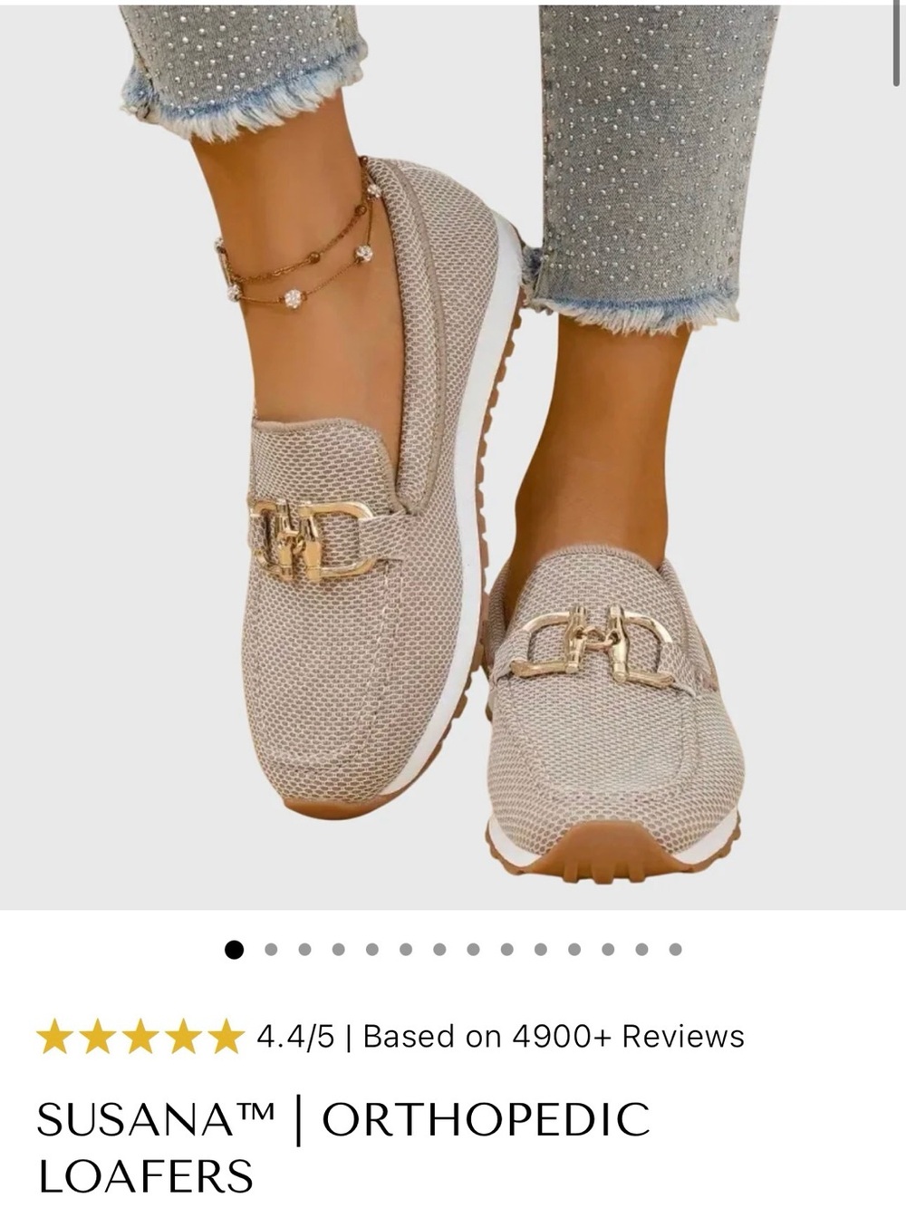 Susana Orthopedic Loafers in Beige with Gold Hardware